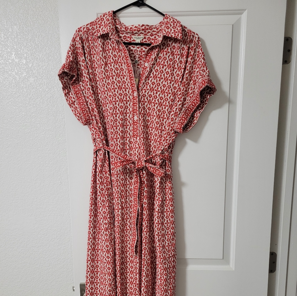 Max Studio Red and White Patterned Maxi Dress